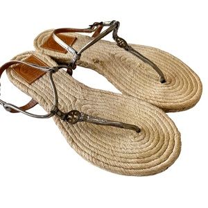 Tory Burch Emmy Metallic Pewter Espadrille Sandal 8